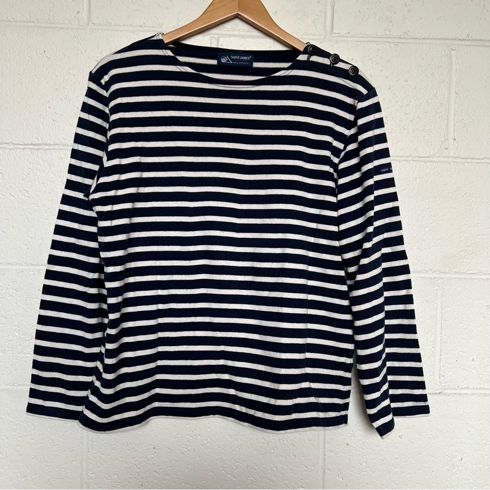Saint James  Navy and White Stripe Long Sleeve Top-Size US 34